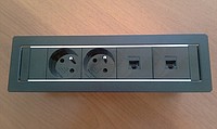 Mediaport wpuszczany w blat otwarty czarny RAL9005 2x230V 2xRJ45 kat.5e 3xprzewód zasilający dł. 3m