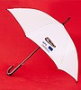 Parasol z drewniana zaokrągloną rączką biały nadruk logo - 10 szt.